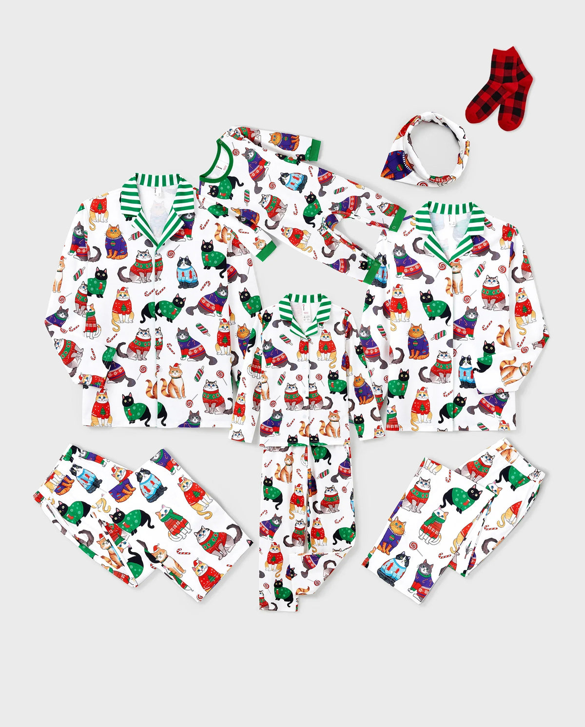 PatPat Matching Family Christmas Pajamas Festive Cat Print Multicolor