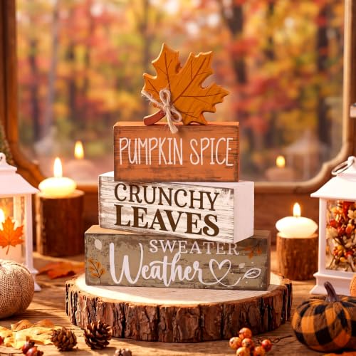 4 Pcs Fall Wooden Tiered Tray Decor Rustic Farmhouse Signs (Sweater Weather)
