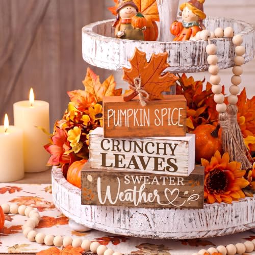 4 Pcs Fall Wooden Tiered Tray Decor Rustic Farmhouse Signs (Sweater Weather)