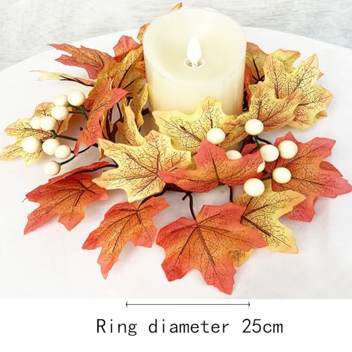 9.8-Inch Autumn Maple Leaf Candle Ring Wreath for Thanksgiving Decor
