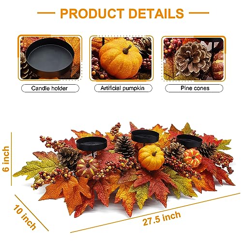 Fall Centerpiece with Artificial Pumpkins, Pine Cones & Berries for Thanksgiving Decor