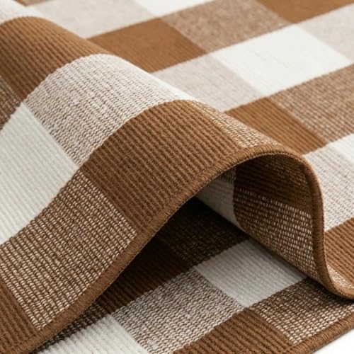 Fall Decor Buffalo Plaid Outdoor Rug 27.5x43 Coffee and White Front Door Mat (Coffee and White Plaid / 2'3" x 3'7" (Rectangular))