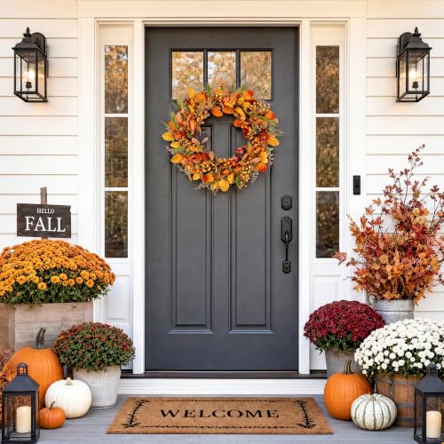 22" Fall Wreath for Front Door Pumpkin Artificial Wall Decor Autumn (Beige / 22'')
