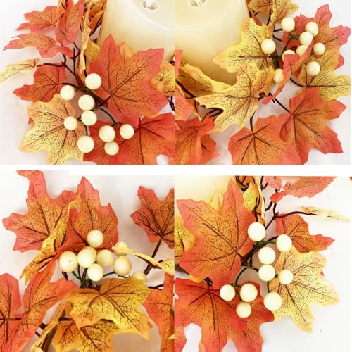 9.8-Inch Autumn Maple Leaf Candle Ring Wreath for Thanksgiving Decor