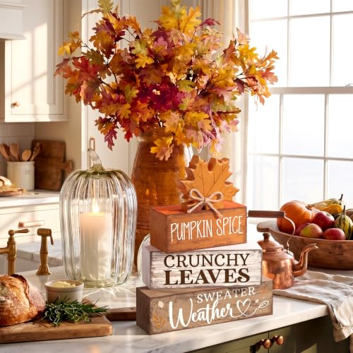 4 Pcs Fall Wooden Tiered Tray Decor Rustic Farmhouse Signs (Sweater Weather)