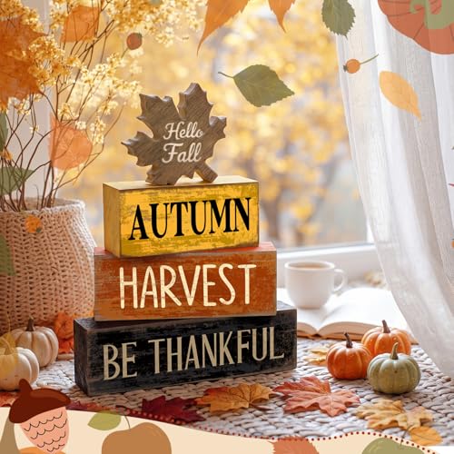 4 Pcs Fall Decor Wooden Maple Leaf Thanksgiving Tiered Tray Decor (Harvest)