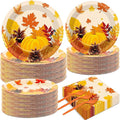 50 Guests Thanksgiving Fall Plates and Napkins Party Supplies Autumn Leaves Disposable Tableware Set Pumpkin Maple Party Decorations Favors for Fall Theme Birthday,200PCS