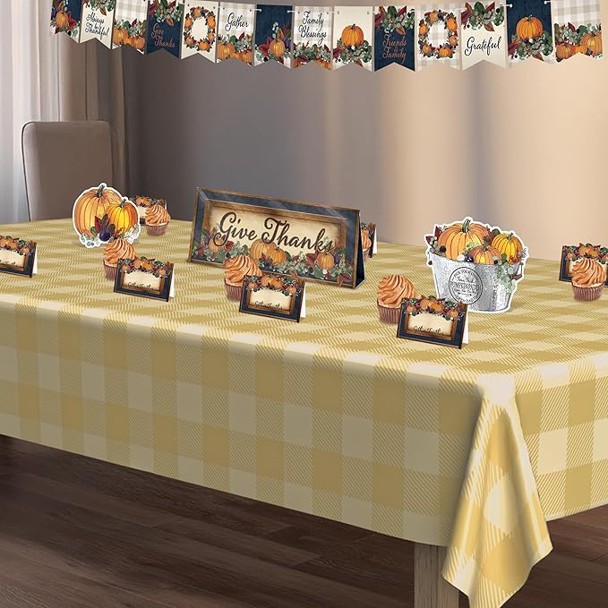 Beistle Plaid Tablecovers, 2 Pack– Plastic Rectangular Disposable Tablecloth, Beige and Tan Farmhouse Table Décor for Fall Picnics and Parties and Rustic Thanksgivings, 54” x 108”