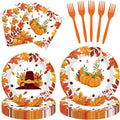 80pcs Thanksgiving Paper Plates and Napkins Forks Fall Dinner Cake Plates Autumn Leaves Pumpkin Party Decorations for Fall Thanksgiving Holiday Wedding Birthday,Serves 20