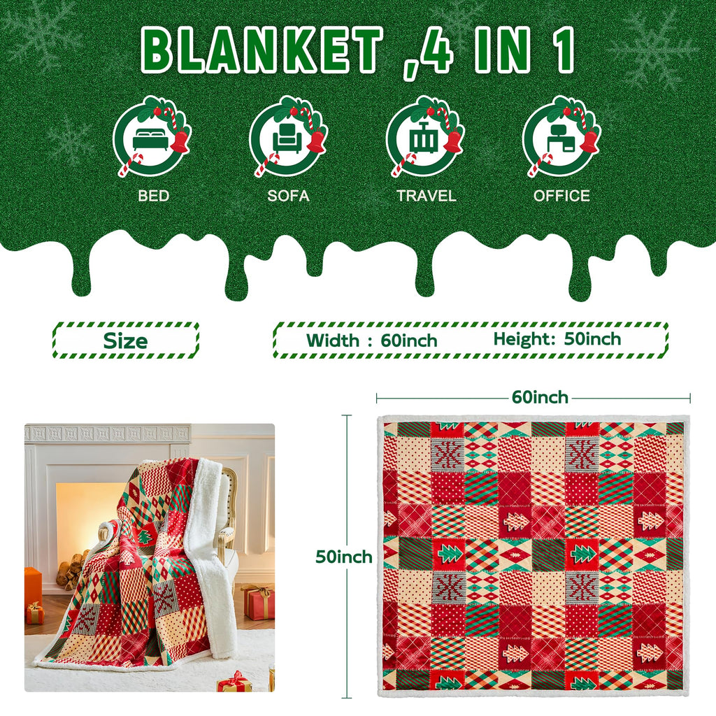 Nord ECO Christmas Throw Blanket, Christmas Decorations Gifts for Women, Sherpa Flannel Fleece Winter Holiday Blanket, Fluffy Cozy Soft Christams Throws for Couch Sofa Bed, ChristamsRhombus, 50" X 60"