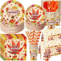 Funnymoom 452 Pcs Happy Friendsgiving Party Decoration for 50, Fall Maple Leaf Friends Giving Paper Plates Napkins Cups Tablecloth Cutlery Straws for Autumn Friendsgiving Thanksgiving Party Supplies
