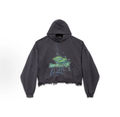Balenciaga DIY Imprint Cropped Hoodie, Frayed Hem Distressed Black Halloween Streetwear Hoodie
