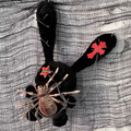 Gothic Black Bunny Plush Crossbody Bag, Punk Safety Pin Chain Rabbit Shoulder Purse