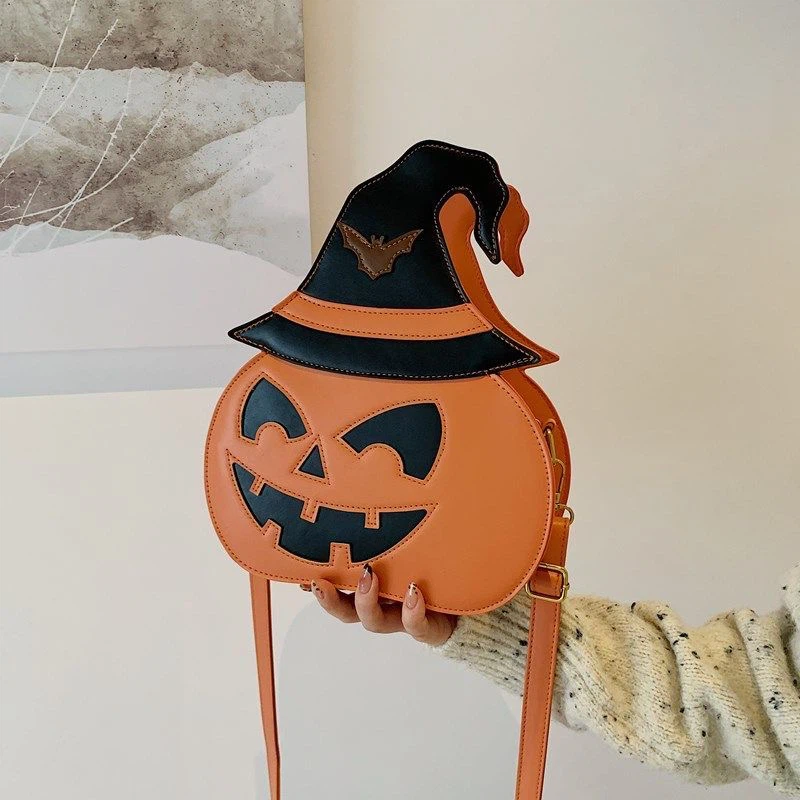 Halloween Pumpkin Crossbody Bag, Witch Hat Jack-o'-lantern Shoulder Purse