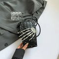 Gothic Coffin Crossbody Bag, Skull Embossed Purse with 3D Skeleton Hand