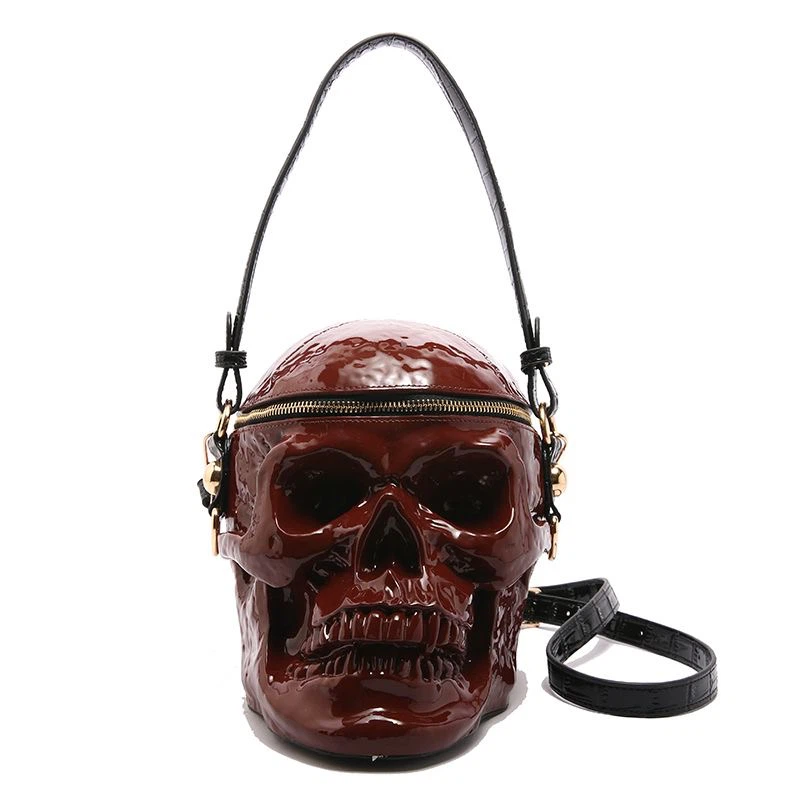 3D Skull Crossbody Bag, Gothic Patent Leather Skeleton Shoulder Purse