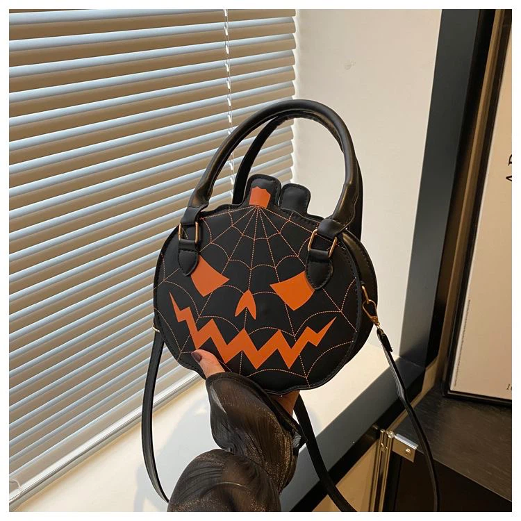 Halloween Pumpkin Jack-o'-lantern Handbag, Spider Web Pattern Crossbody Purse