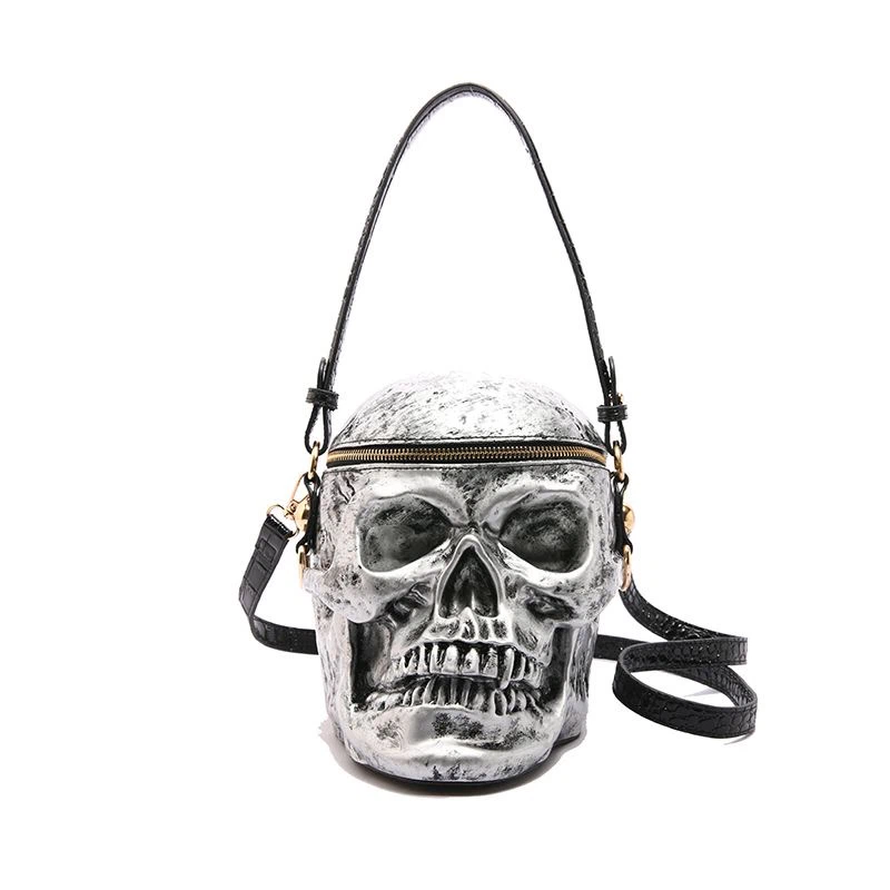 3D Skull Crossbody Bag, Gothic Patent Leather Skeleton Shoulder Purse