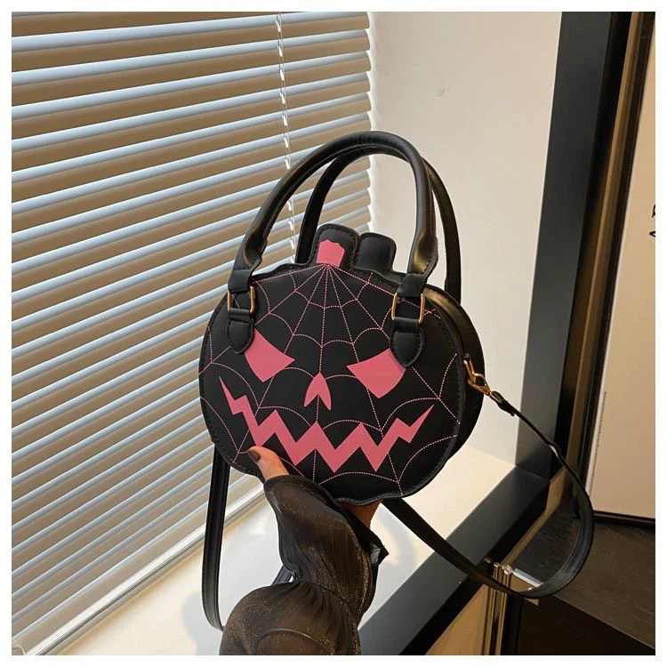 Halloween Pumpkin Jack-o'-lantern Handbag, Spider Web Pattern Crossbody Purse