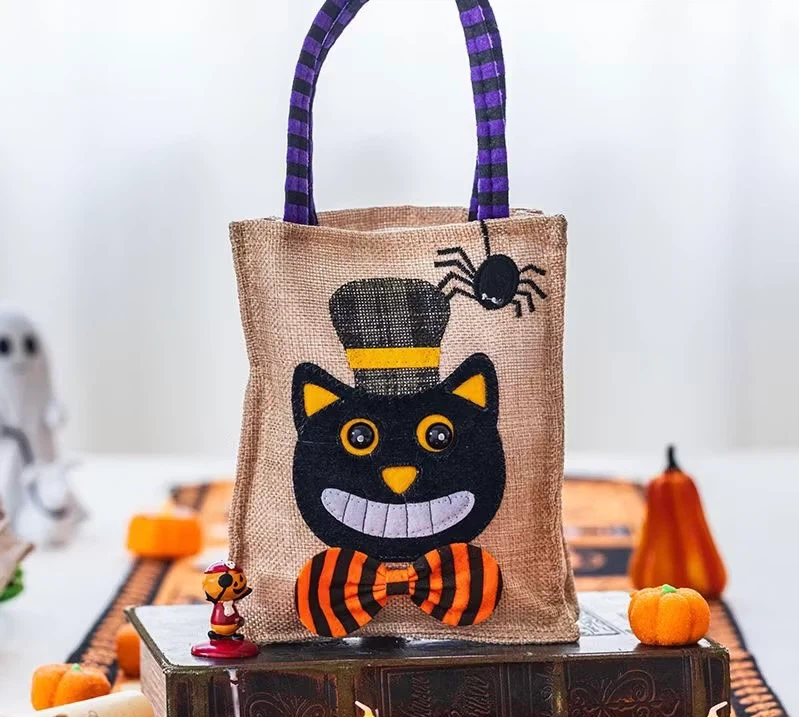 Halloween Trick or Treat Candy Bags, Reusable Linen Gift Tote Bags for Kids