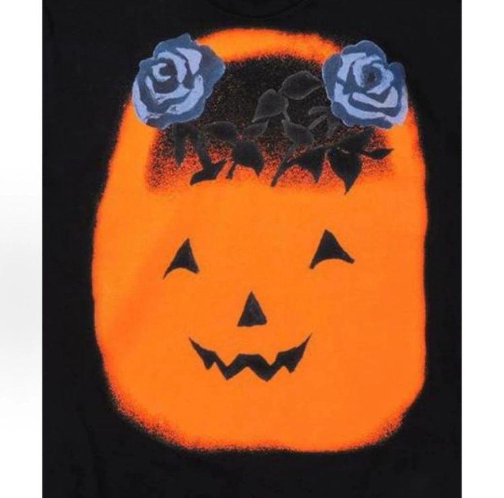 Supreme Yohji Yamamoto Pumpkin T-Shirt, Halloween Jack O Lantern Rose Graphic Short Sleeve Tee