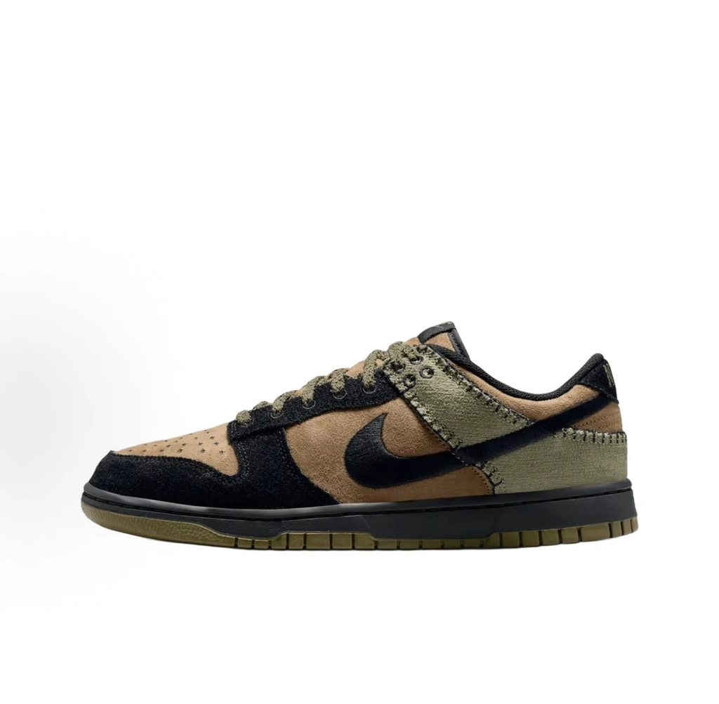 Nike Dunk Low "Military Patchwork" Brown Black Olive Sneakers, Men Halloween Vintage Skate Shoes
