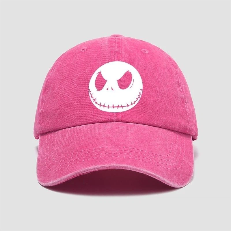 Jack Skellington Skull Vintage Washed Hot Pink Dad Hat, Halloween Party Cap
