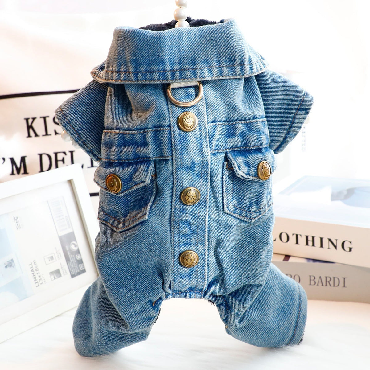 Denim Buttoned Fleece Dog Jacket Jumpsuits